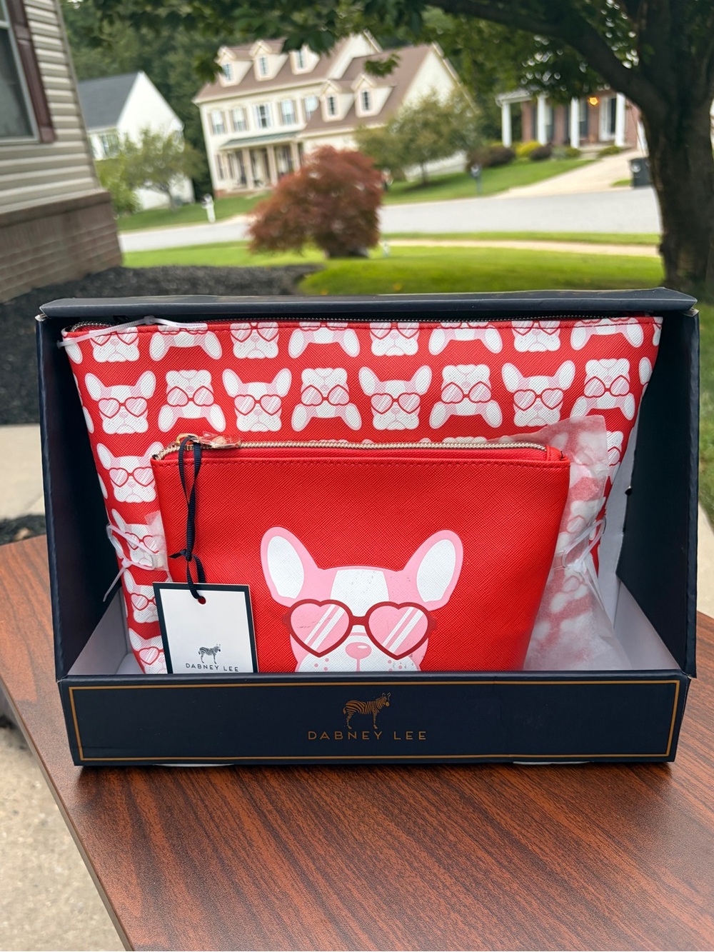 Dabney Lee French Bulldog 2 Piece Cosmetic Pouch Set Wristlet NWT